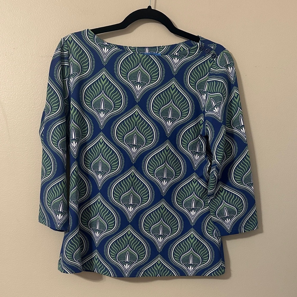 J.McLaughlin Womens Wavesong Catalina Cloth Boat Neck 3/4 Sleeve Top Sz Large - Picture 2 of 8